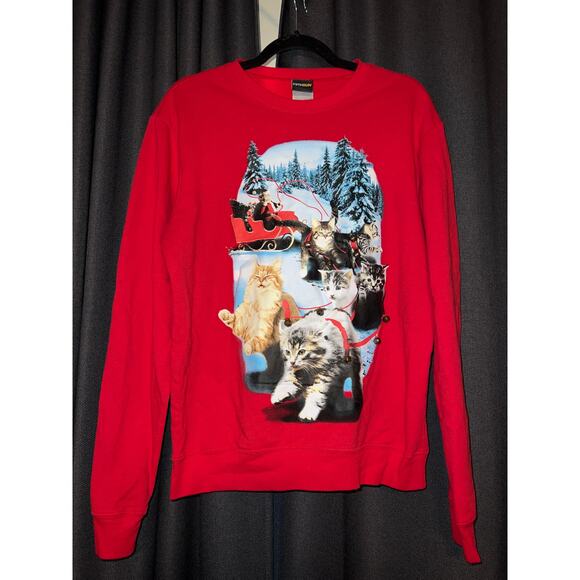 Ugly Christmas Sweater Xmas Sweatshirt Crewneck Size Large Cat - Picture 1 of 3
